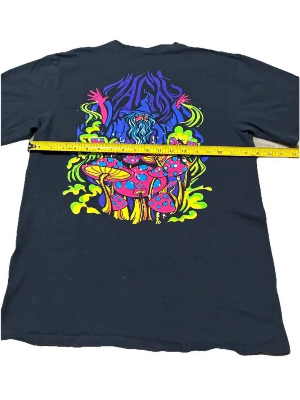 A-Lab T-Shirt Unisex Mens Medium Black Neon Graphic Wizard Mushroom Oversized M - Picture 5 of 5
